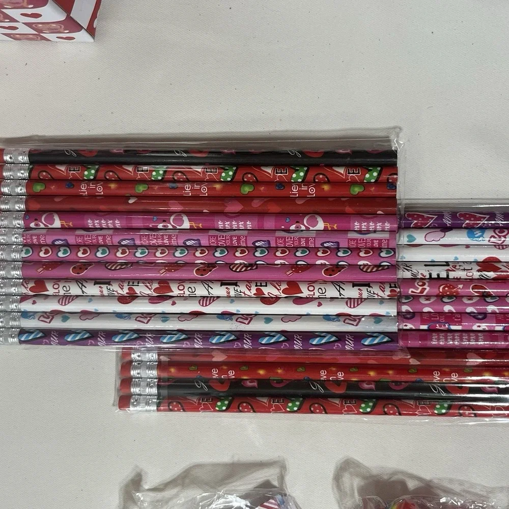 Teacher Valentine Classroom Party Supply Lot 24 Sets Glasses Pencil Eraser Ribbo